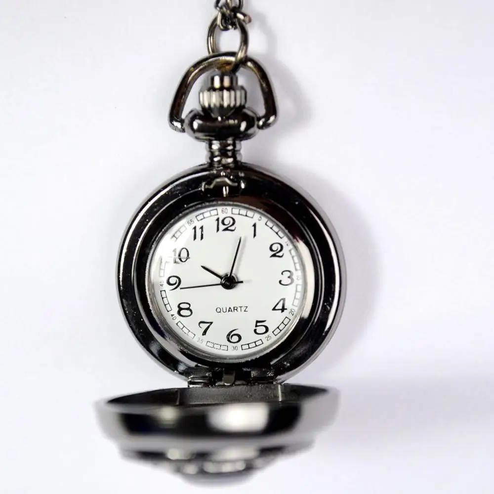 Elegante y generoso reloj de bolsillo Retro con ojo de gato, pequeño y exquisito reloj de bolsillo con incrustación de diamantes, clásico, negro, con collar