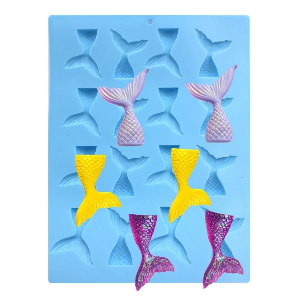 16 Cavities Mermaid Tails Silicone Mold Chocolate Candy Jelly Molds Baby Birthday Cupcake Topper Cake Decorating Tools