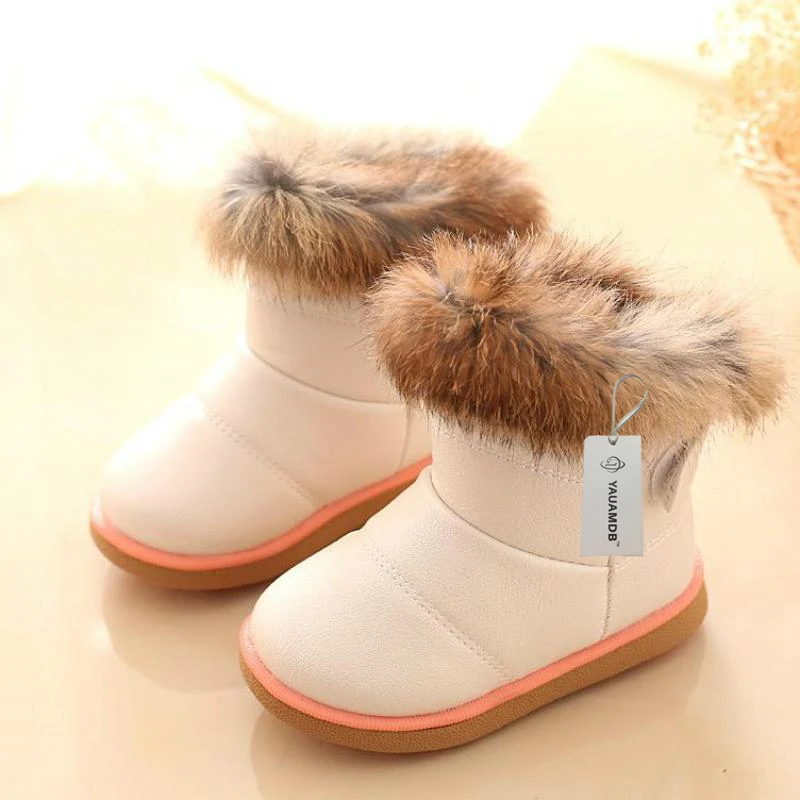 0-5y Kids Snow Boots Winter Girls Pu Children\'s Shoes Hook&Loop Solid Color Fur ADD WOOL WARM Fanshion Brand FOOTWEAR Y33