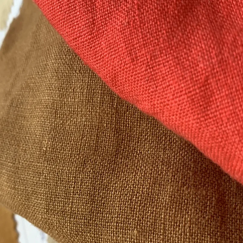 50 Meters M-447 100% Linen Fabric Sand Washed  Brown Ivory Blue Colors 140 Cm 55'' Width 195 Gsm For Sewing Small Wholesale