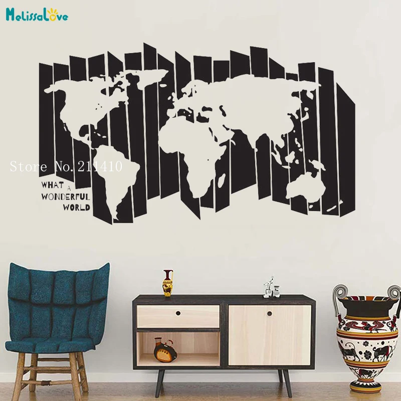 Unique Shape World Map Vinyl Wall Sticker What a Wonderful World Home Decor Living Room Removable Novel Design Art Decals YT707