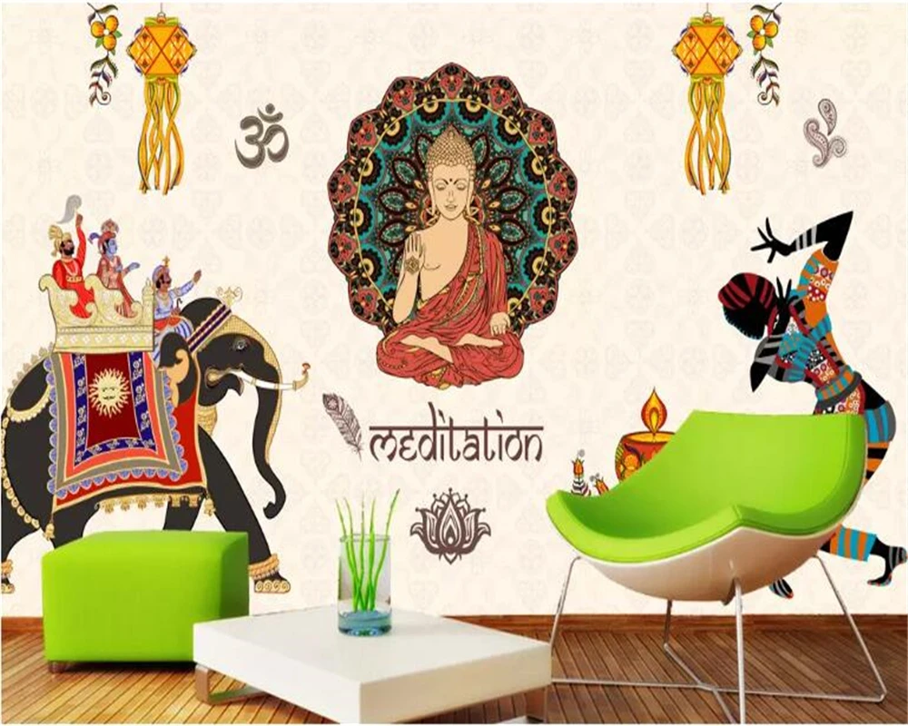 beibehang Nostalgic Personality Stereo 3d Wallpaper Thai Indian Style Classic Restaurant Yoga Background wall papers home decor