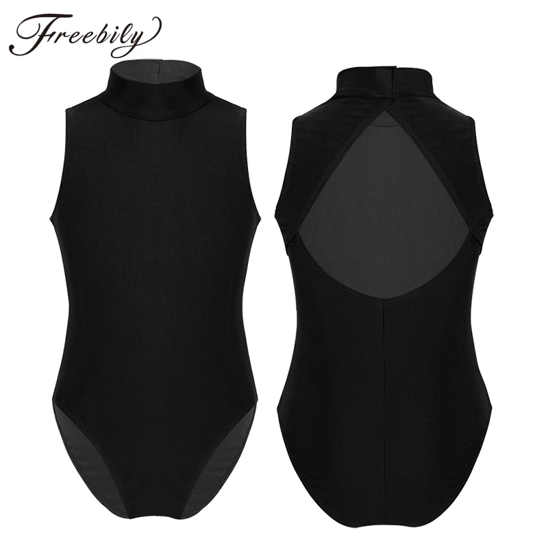 Meisjes Ballet Dans Turnpakje Mouwloze Open Back Hoge Mock-Coltrui Hals Knipsel Terug Ballet Gymnastiek Turnpakje Body Pak