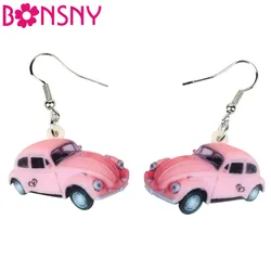 Bonsny Acrylic Classical Beetle Car Earrings Dangle Drop Vintage Fashion Auto Jewelry For Women Girls Lovers Gift Accessories