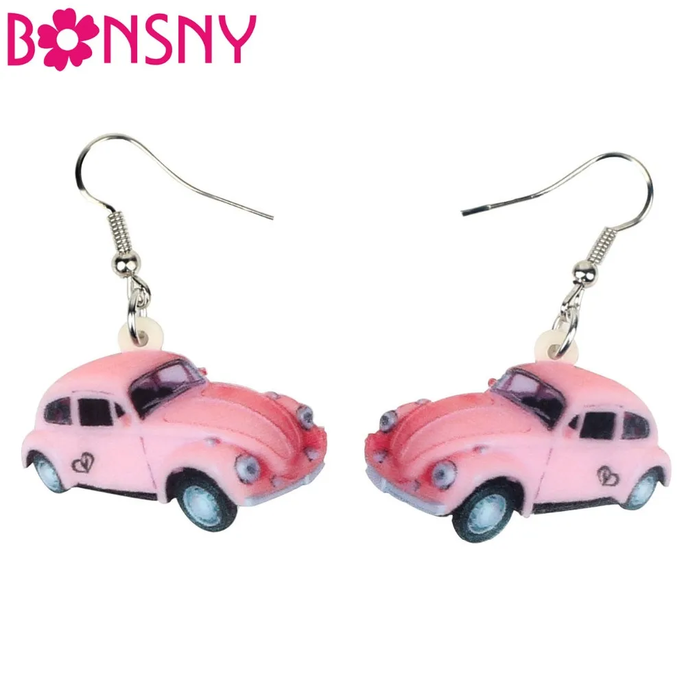 Bonsny akrylowe klasyczne chrząszcze kolczyki samochodowe zwisają spadek moda w stylu Vintage Auto biżuteria dla kobiet dziewczyn miłośników akcesoria do prezentów