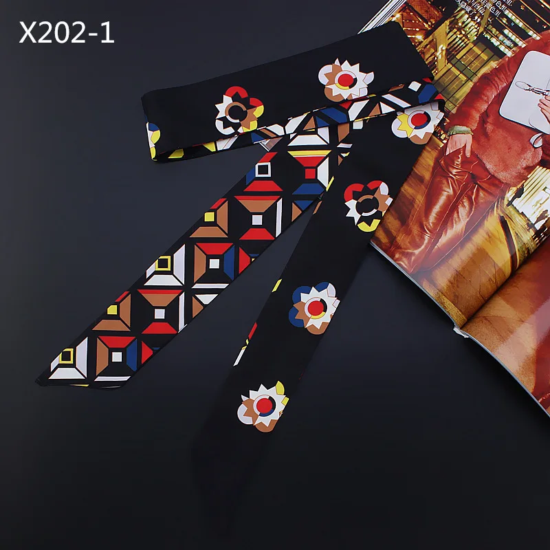 120cm*5 scarf Camellia simulation silk narrow long scarf sunscreen variety magic tie bag handle ribbon female skinny scarves