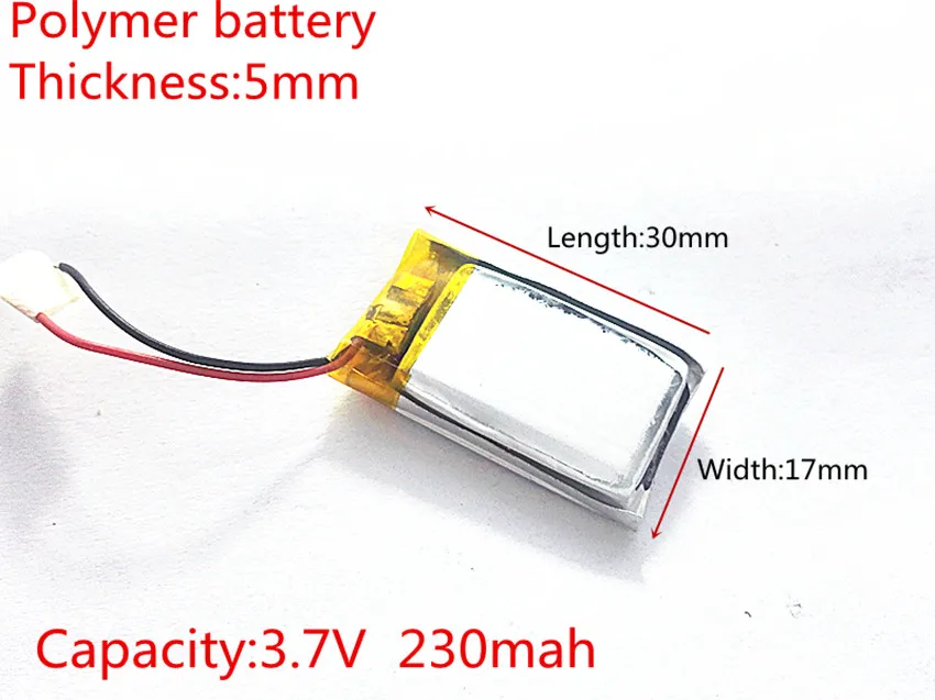 3.7v 230mAh 501730 Lithium Polymer LiPo Rechargeable li ion Battery For DIY Mp3 MP4 MP5 GPS  bluetooth headphone headset toys