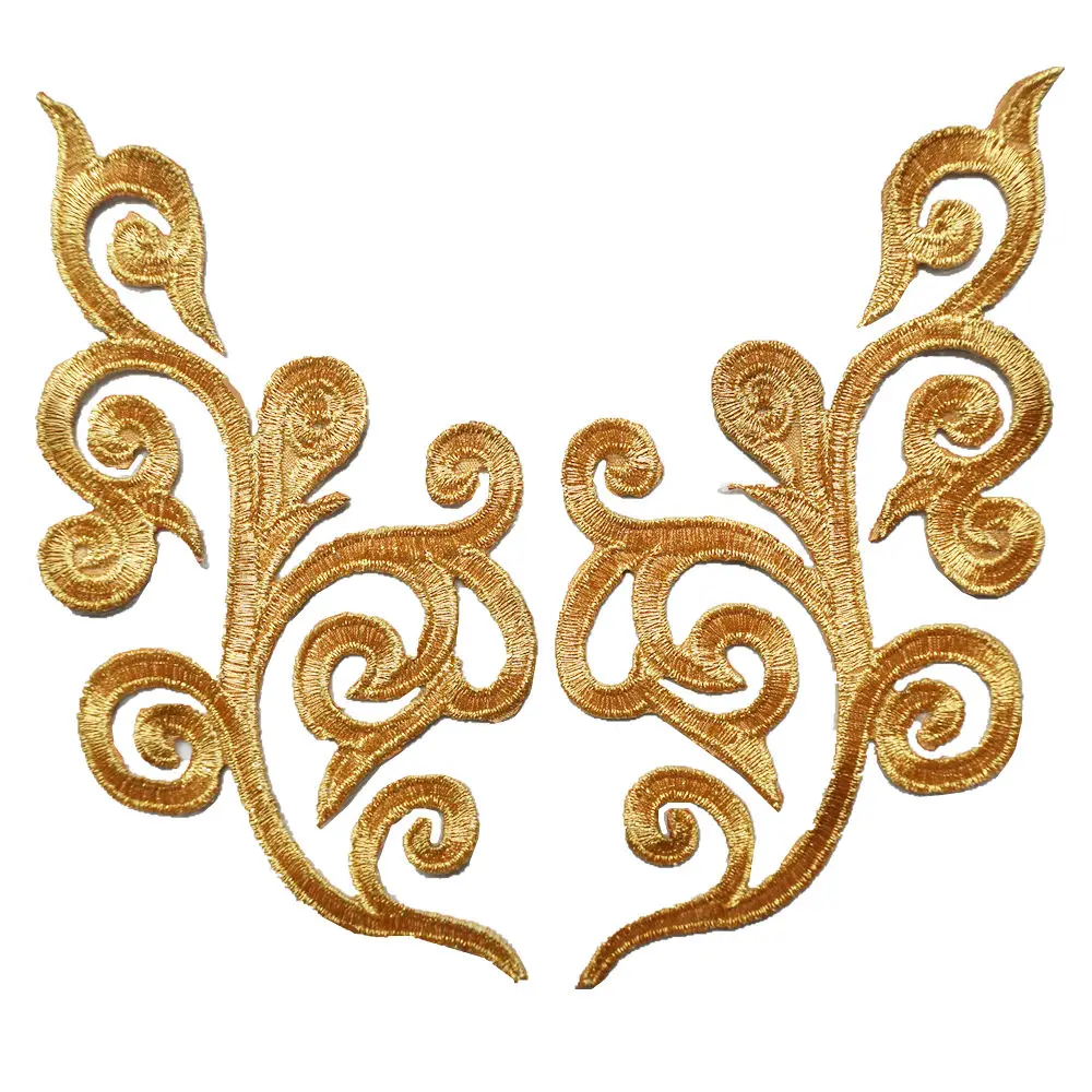 2 pçs remendos de ouro costurar ferro em emblemas bordados apliques gypsy bohemia para roupas diy artesanato decoração