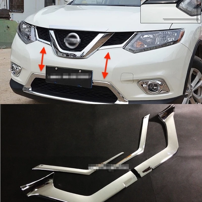 Front Grille Grill Frame Cover Trim For 2014 2015 2016 Nissan X-Trail T32 XTrail Rogue ABS Chrome Car Styling Accessories 4pcs