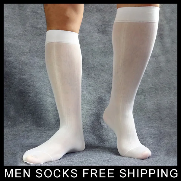 Ultra Thin Sheer Stripe Men Formal Dress Suits Hose Stockings Softy Sexy Men Long Socks Knee High Male Silk Stockings