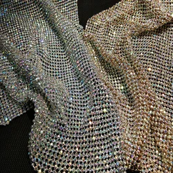 Bling Bling Chunky Glitter AB Rhinestones GOLD SILVER Metal Mesh Fabric Metallic cloth Metal Sequin Sequined Home Decoration