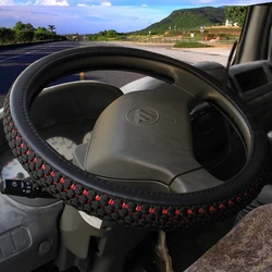 KKYSYELVA PU Leather +Silk Steering Wheel Covers for Car Bus Truck 36 38 40 42 45 47 50cm Diameter Auto Steering-wheel cover