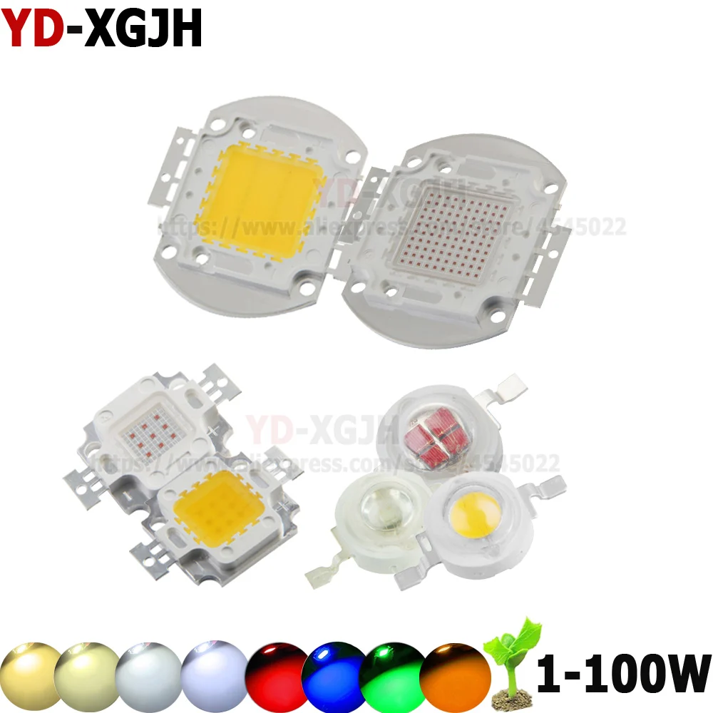 3W 5W 10W 20W 30W 50W 100W High Power LED Chip Warm Cold White Red Green Blue Yellow RGB for SMD DIY COB Light Bulb Lamp Beads