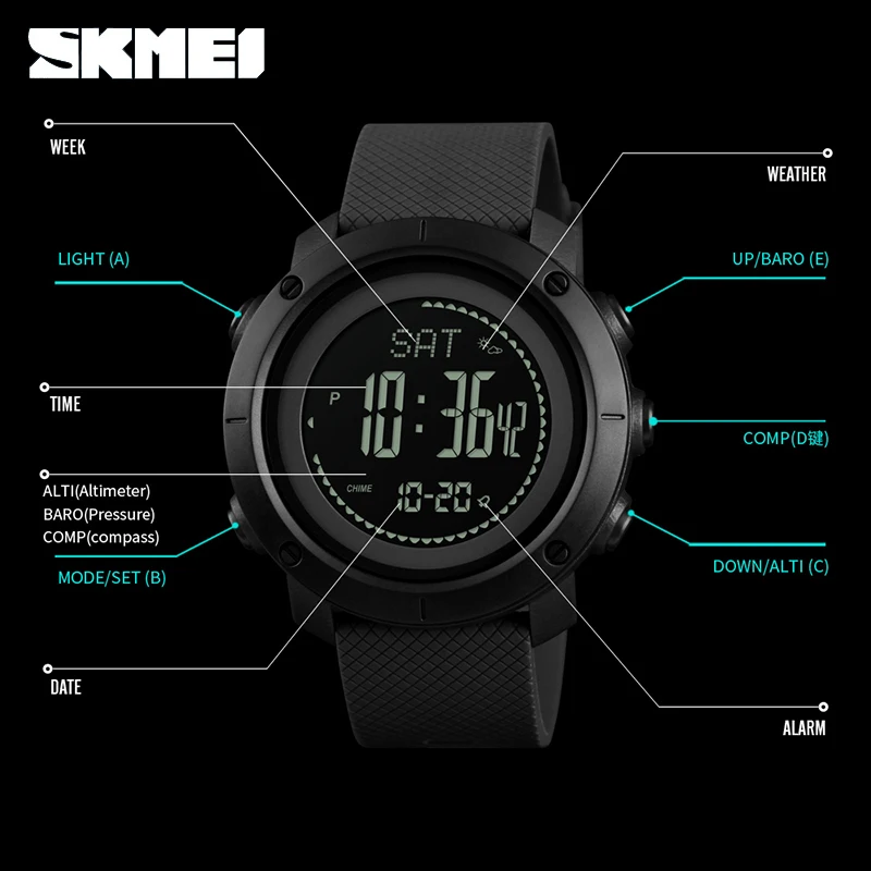 SKMEI Outdoor Compass Watches Mens Digital Sport Wristwatches For Men Thermometer Pressure Weather Tracker Watch reloj 1418 1427