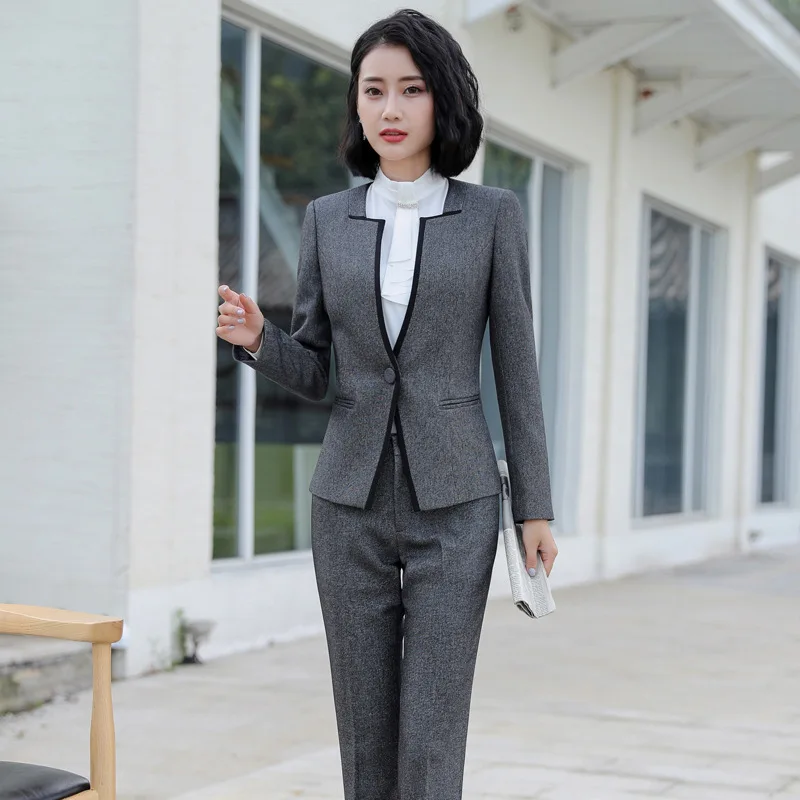 

IZICFLY Spring Autumn Formal Female Suit With Trouser Uniform Designs for Women Blazer Slim Business Pant Set Office Wear