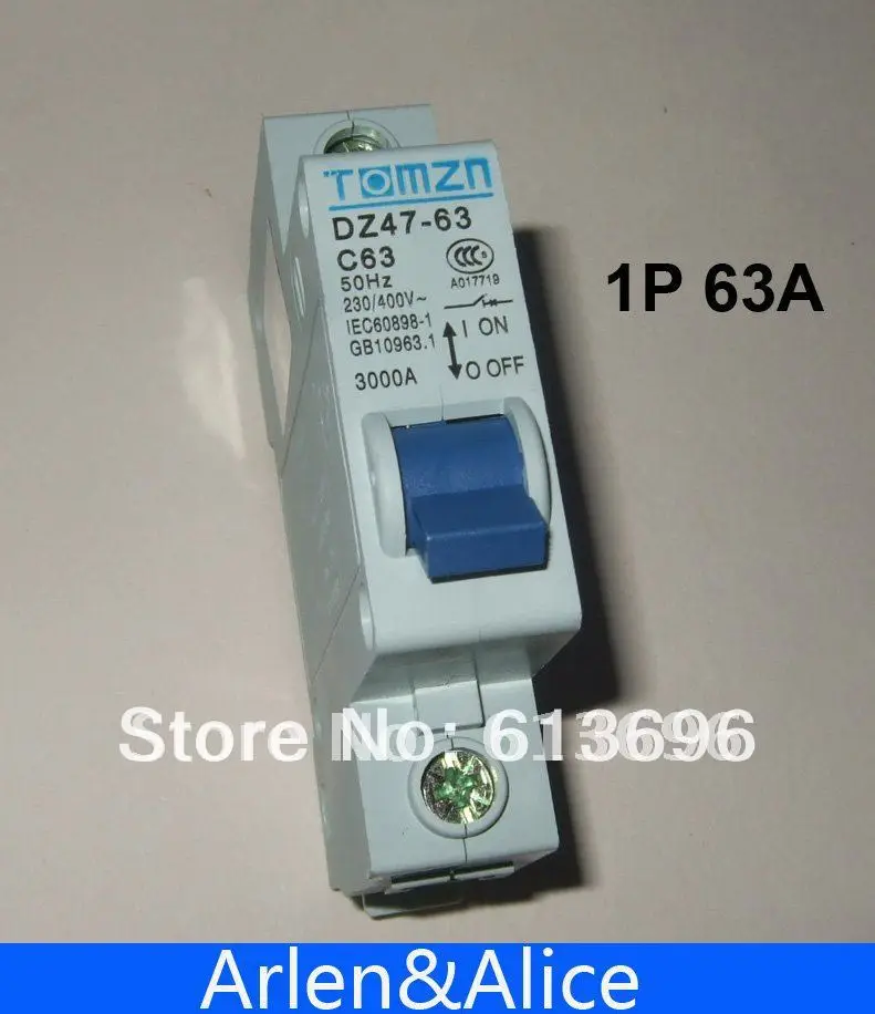 1P 63A 230V~ 50HZ/60HZ Mini Circuit breaker MCB C45 C TYPE