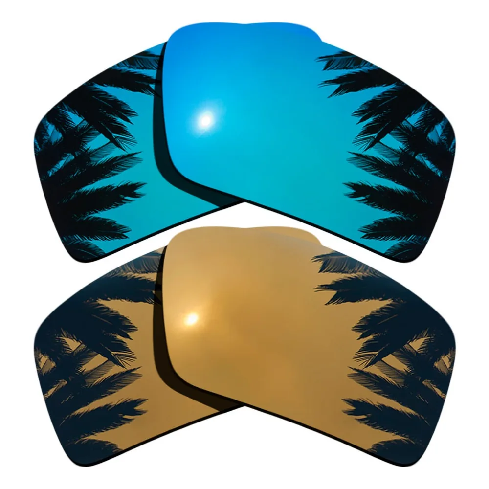 (Ice Blue Mirrored+Bronze Gold Mirrored) 2-Pairs Polarized Replacement Lenses for-OAKLEY Eyepatch 2 100% UVA & UVB Protection