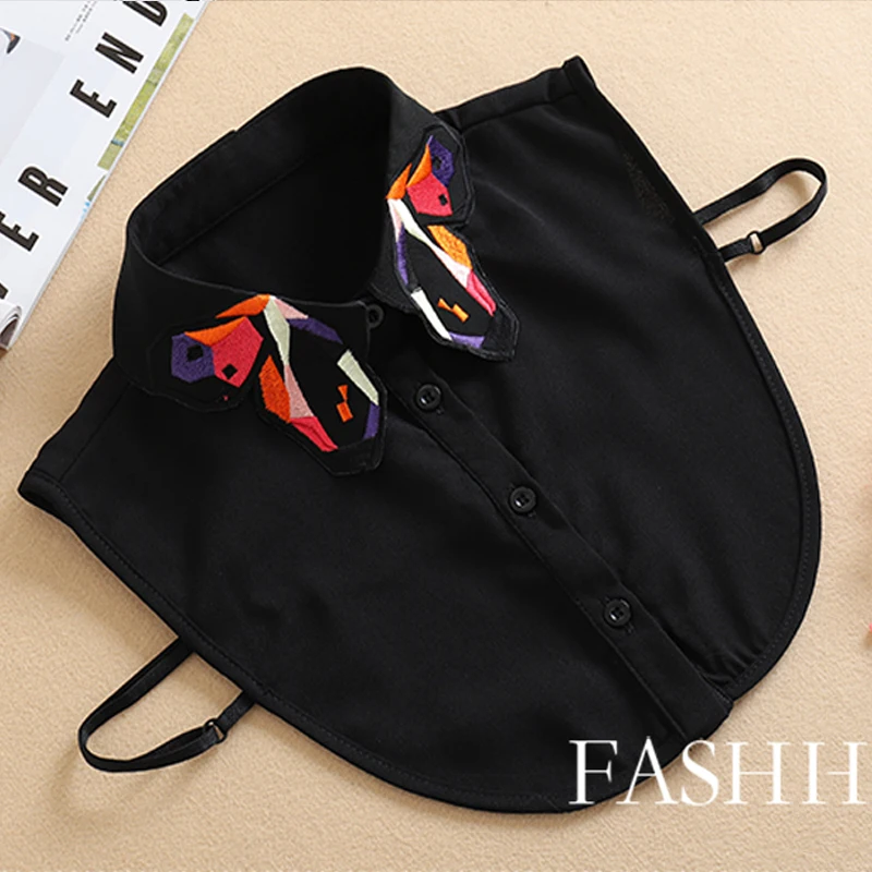 White Detachable Collar For Women 2021 Ladies Tie Embroidery False Fake Collar Shirt Black Removable Nep Blouse Kraagie Faux Col