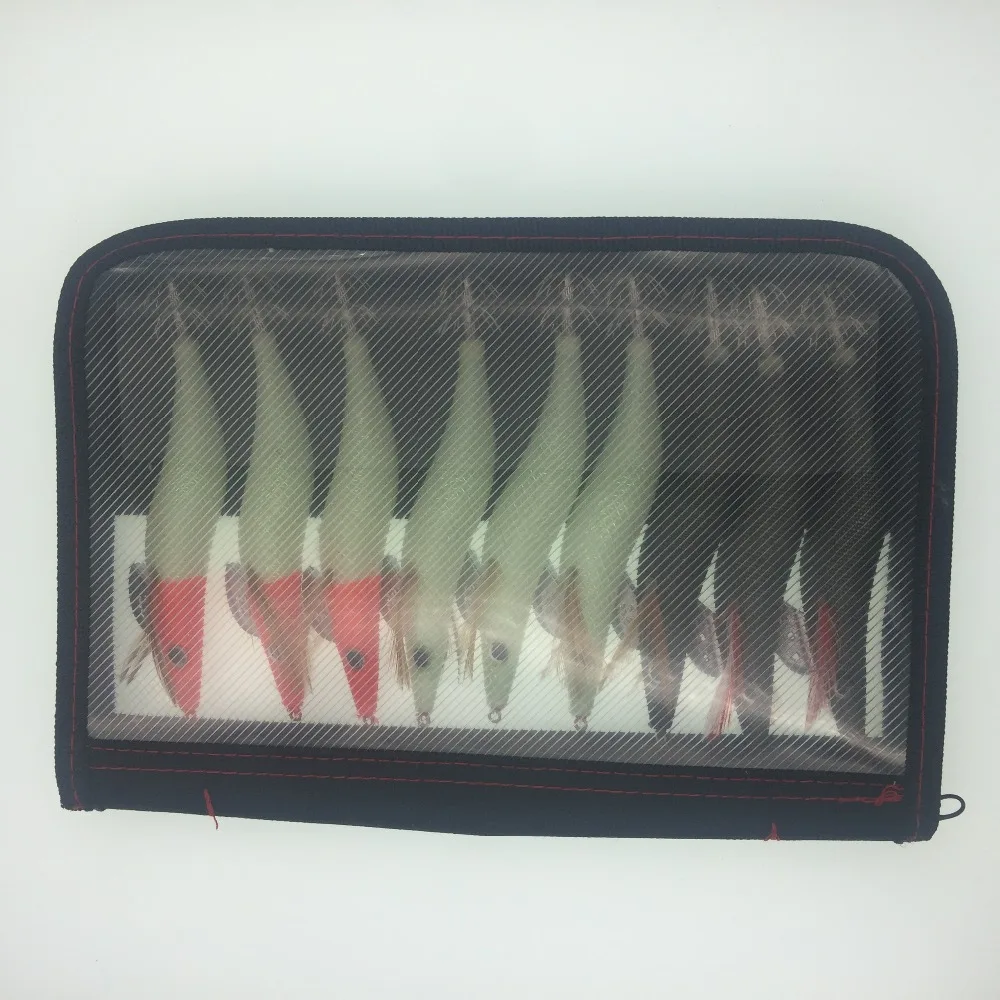 9Pcs/Bag Squid Jigs lure Wooden Shrimp Hook Artificial Octopus Cuttlefish Bait 3.5# 13cm 21g