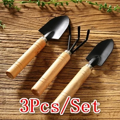 

3pcs Mini Garden Tools Set Portable Shovel Tools Shovel Rake Spade Garden Plant Tool Set with Wooden Handle Kids Outdoor Tools