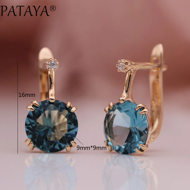 PATAYA 828 Promotion New Round Blue Earrings Women Fashion  Wedding Jewelry 585 Rose Gold Color Natural Zircon Dangle Earrings