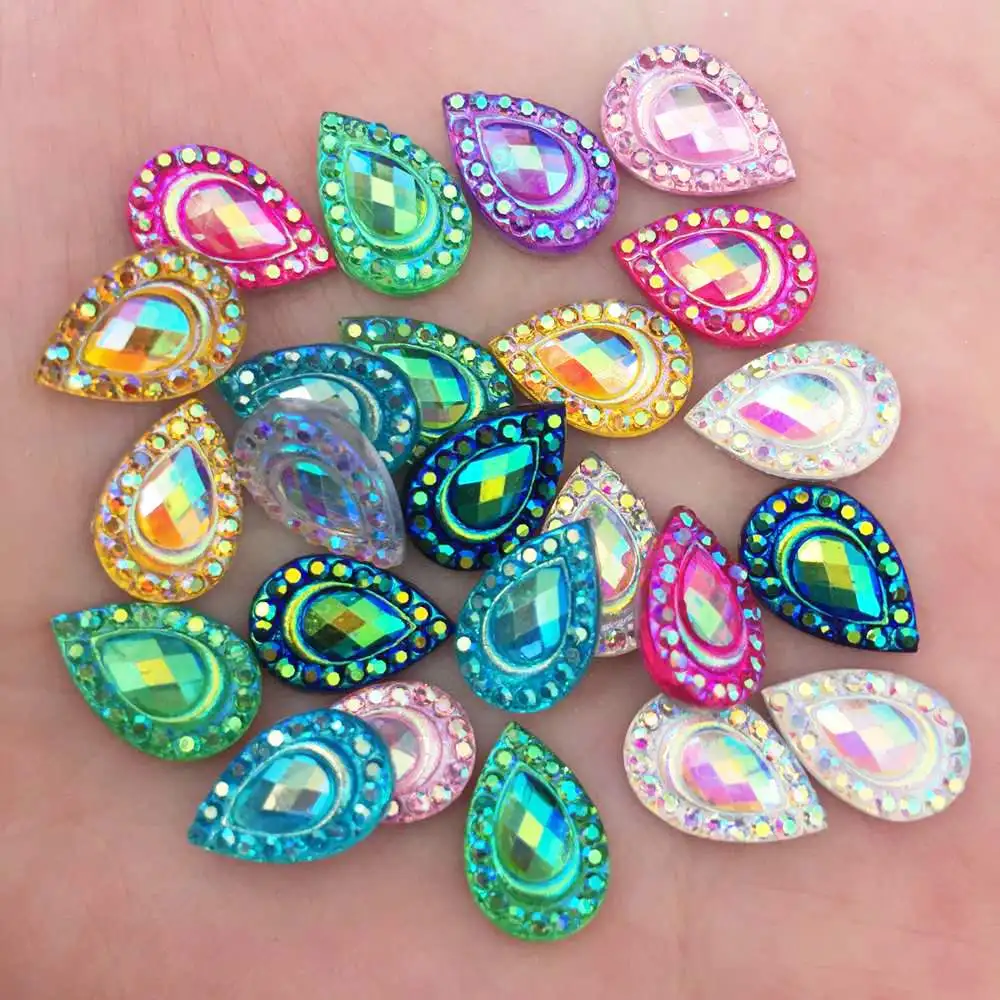 New 50PCS 8*12mm AB Resin Drop Flatback Rhinestone Scrapbook DIY Craft Appliques K21