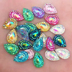 New 50PCS 8*12mm AB Resin Drop Flatback Rhinestone Scrapbook DIY Craft Appliques K21