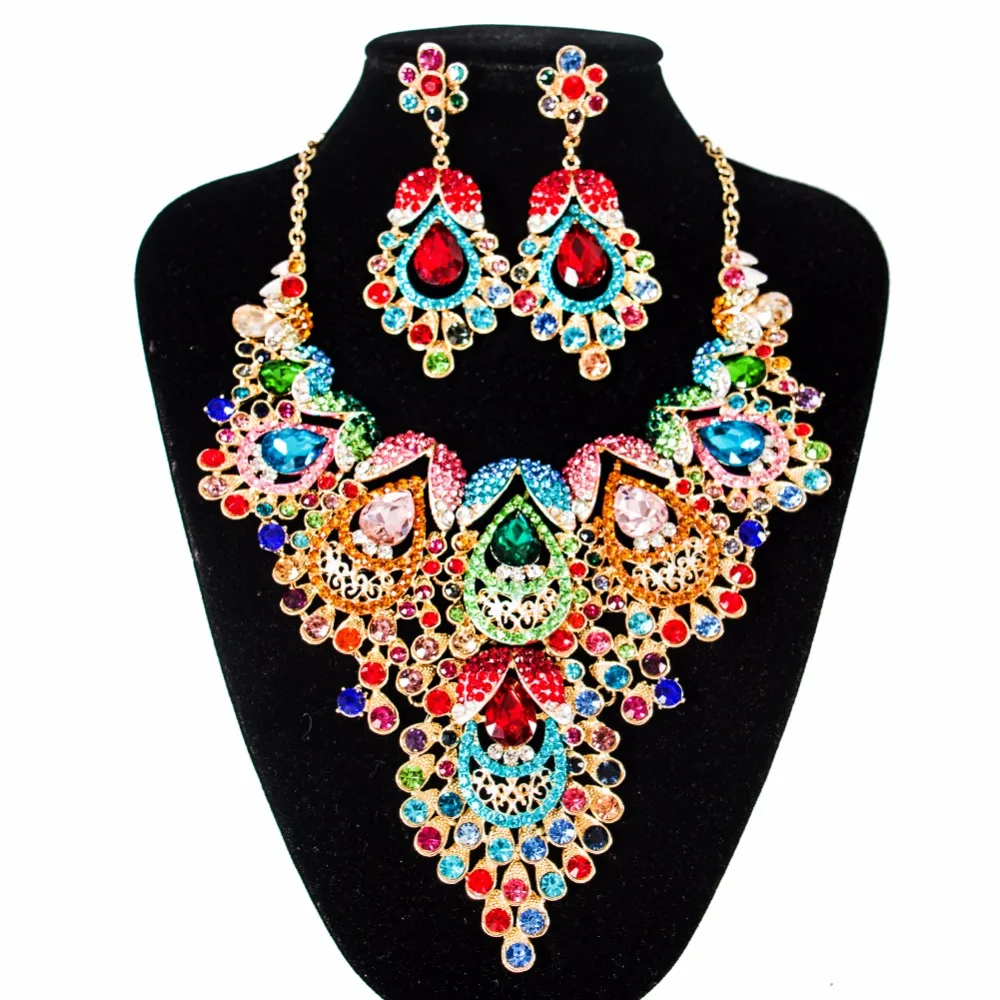 

LAN PALACE bridal jewelry set multi color engagement necklace and earrings for party free shipping