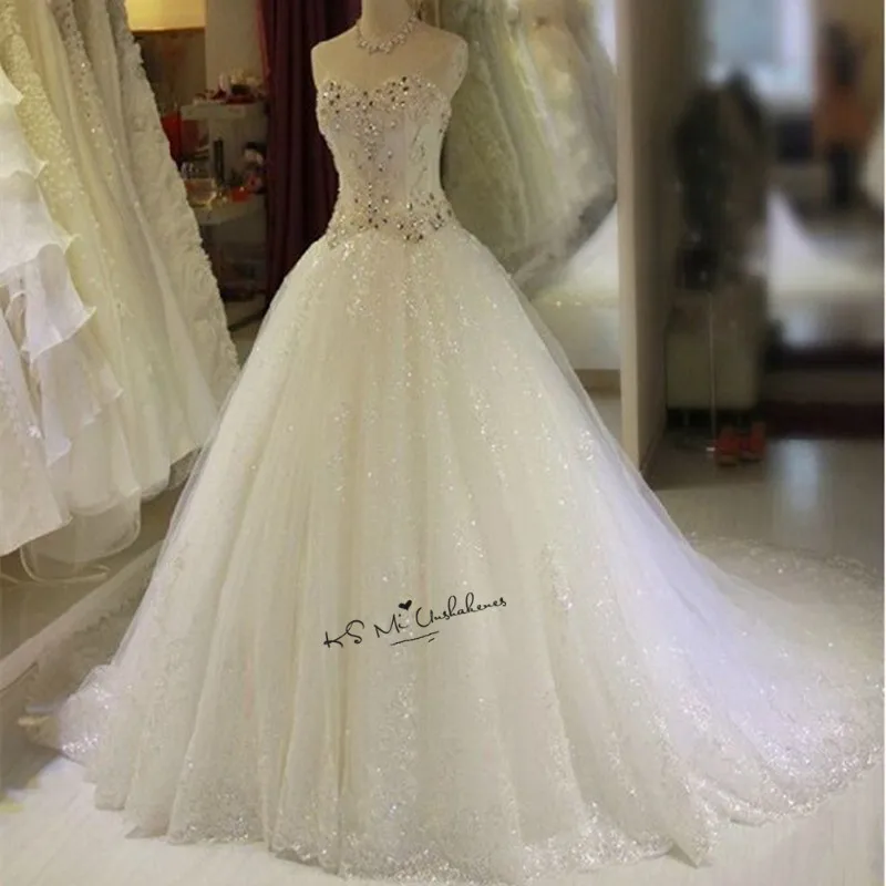 Crystals Wedding Gowns Plus Size Luxury Wedding Dress Princess Lace Vintage Bridal Dresses Corset Back Gelinlik Matrimonio Boda