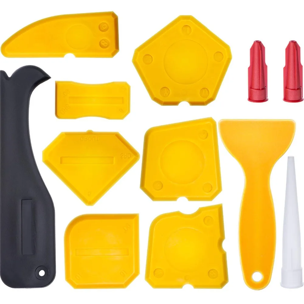 Quality 12 Pieces Caulking Tool Kit Silicone Sealant Finishing Tool Grout Scraper Caulk Remover and Caulk Nozzle and Caulk Caps