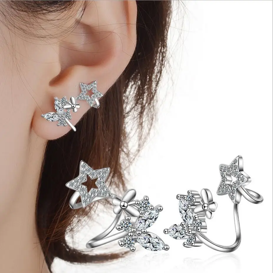 

925 Sterling Silver Butterfly Star Cz Zirconia Stud Earring For Women Pendientes Oorbellen Boucle D'oreille Brincos Gift S-e331