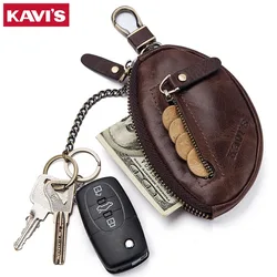 KAVIS Coin Purse Genuine Leather Men Wallet Mini Short Zipper Soft Purses Key Bag Gift For Money Pocket Small Holder for Key