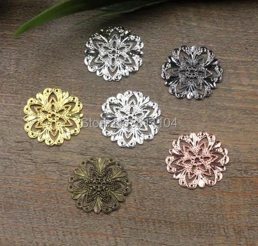 21mm Multi-color Plated Brass Metal Blank Flat Circle Filigree Flower Links Wraps Connectors Jewelry Findings Connectors