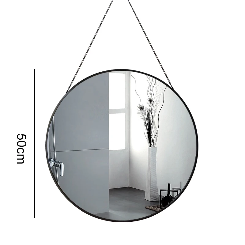 Retro Metal Wall Hanging Mirror with Hemp Rope Round Decorative Bathroom Mirrors Creative Makeup Shaving Iron Mirrors Large 50cm