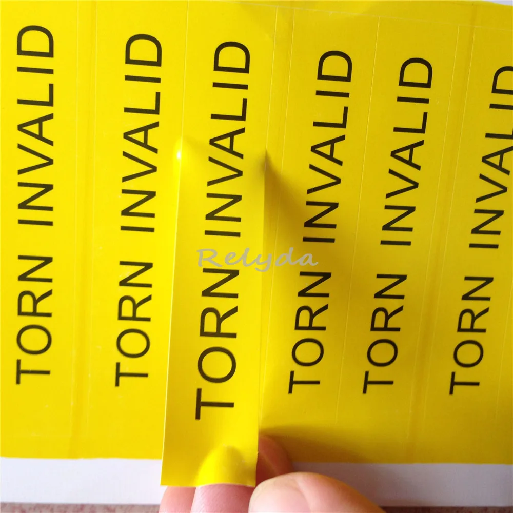 1000pcs 90x16mm Custom Text Yellow Printing Fragile Paper Security Label Torn Invalid Box Seal Destructible Security Sticker
