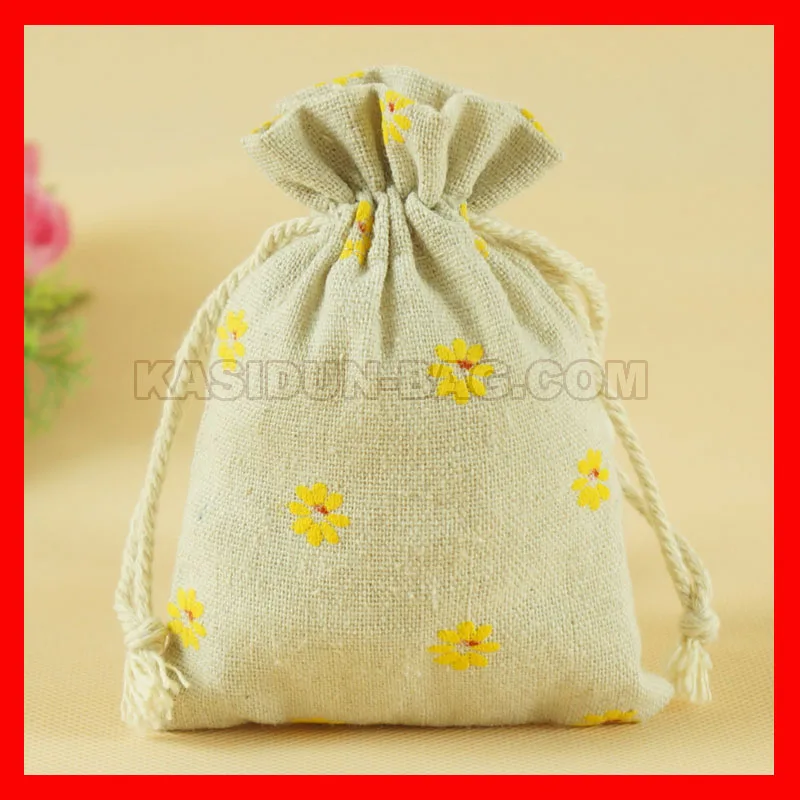 

100pieces/lot wholesale printed draw string linen gift bag