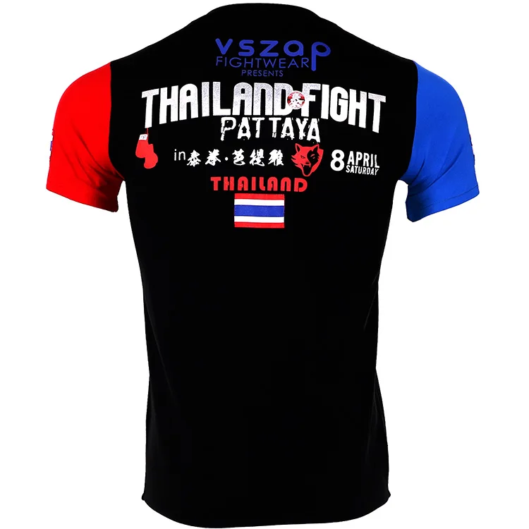 Vszap-męska koszulka bokserska Mma, odzież bojowa z rękawem MMA, Tiger Muay Thai T Shirt, wilk, tajski