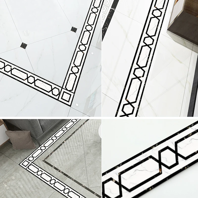 Waterproof Self-Adhesive Wallpaper Border Geometric Pattern Baseboard Waveguide Line Floor Tile Stickers Living Room Waist Line