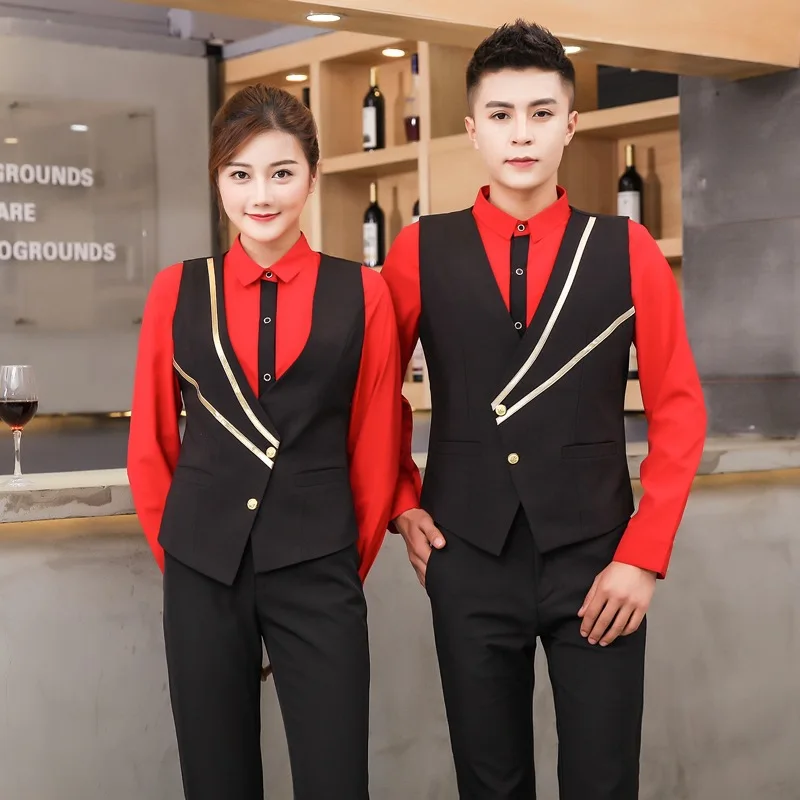 New Arrival Men Bar Waiter Uniform Vest Western Restaurant Waiter Shirt Coffee Shop Food Service Work Wear KTV Overalls 90