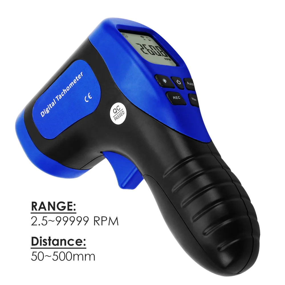 Handheld Digital Laser Non-Contact Tachometer  Rotational Speed Measuring Gun 2.5-99999 RPM, Record (60 Data) Speedometer