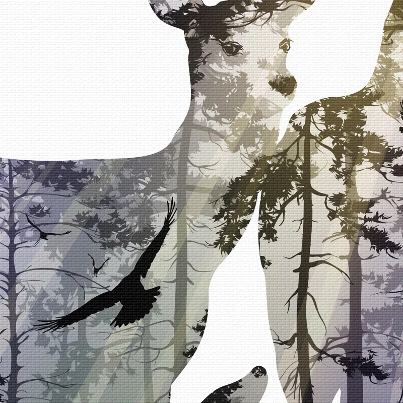 

Silhouette of Deer Family with Pine Forest Canvas Art Print Painting Poster, Wall Picture for Home Decoration, Room Decor