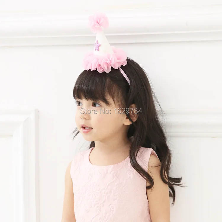 

10pcs/4C Korean Style Fashion Cute Glitter Birthday Party Cap Hairbands Solid Kawaii Floral Lace Hat Headbands Hair Accessories