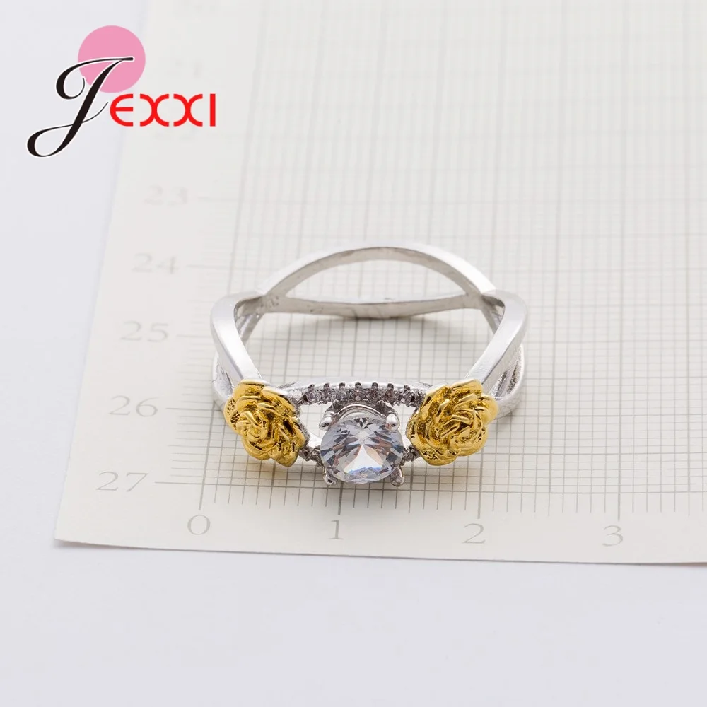 Hochwertige Rosen blumen dekoration 925 Sterling Silber Nadel geometrischen Ring klar Zirkonia Frauen Mädchen Party Schmuck