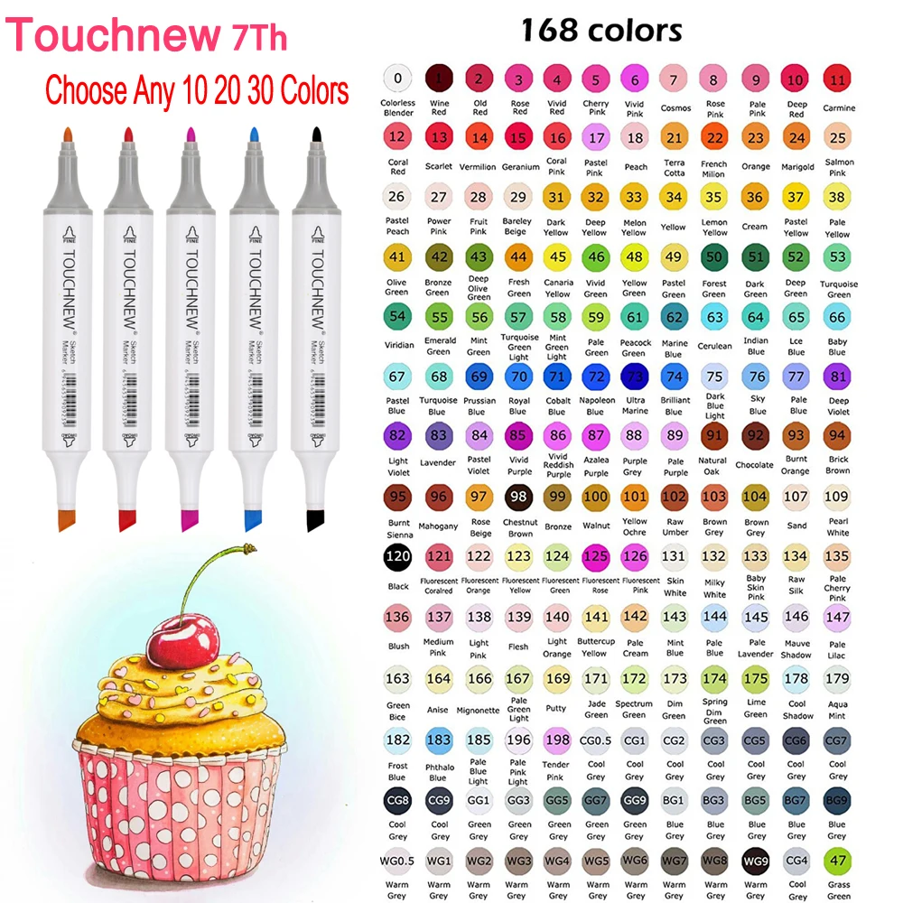 

TOUCHNEW 7th Choose Any 10/20/30 Colors Dual Head Alcohol Comic Sketch Art Markers for Manga Drawing Markers Design Art Supplies