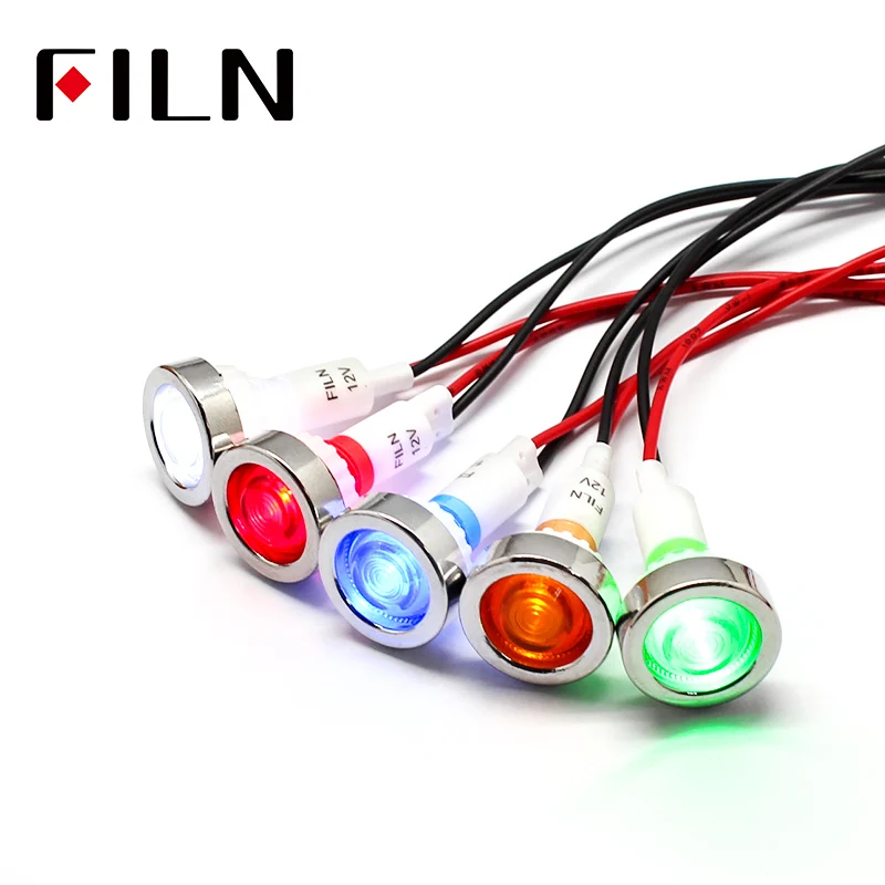 Filn 12v 220v 10mmledプラスチックインジケーターライト信号ランプ (20cm cbale付き)