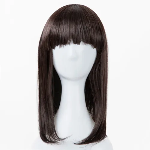 Fei-Show Synthetic Heat Resistant Fiber Medium Coffee Brown Wavy Wigs Flat Bangs For 44 CM Head Circumference Children Hair