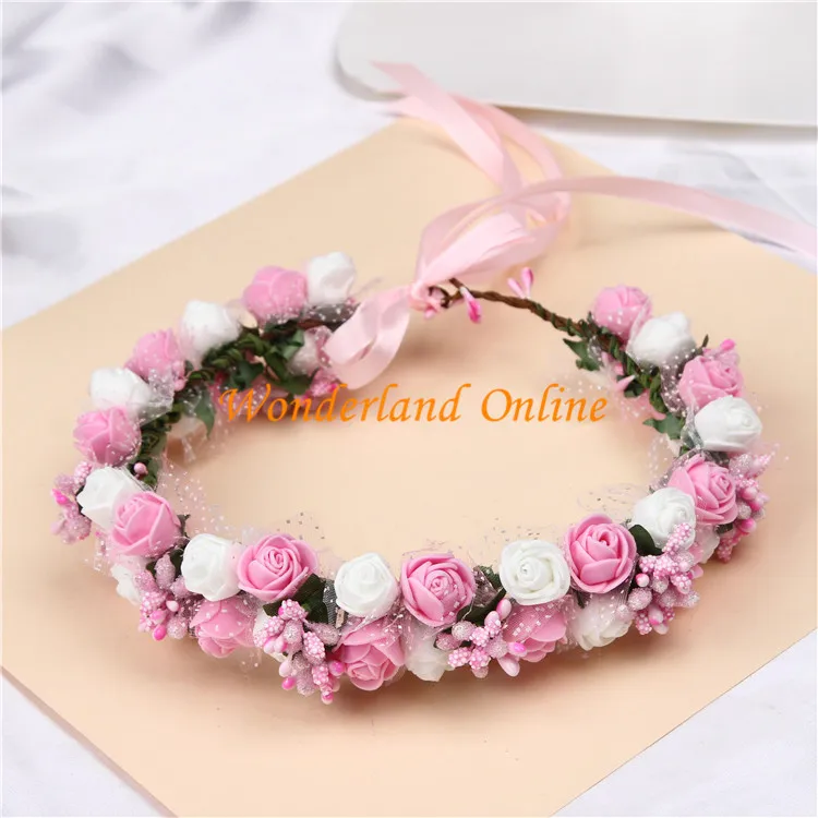 2pcs 6colors  artificial pe rose wedding flower bride bridesmaid head hand ring children wreath wedding romantic flower garland