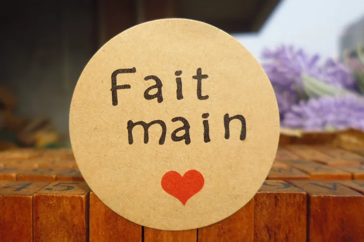 120Pcs French Hand made "Fait Main" Handmade Cake Packaging Sealing Label Kraft Sticker Baking DIY Gift Box Round Stickers M1203