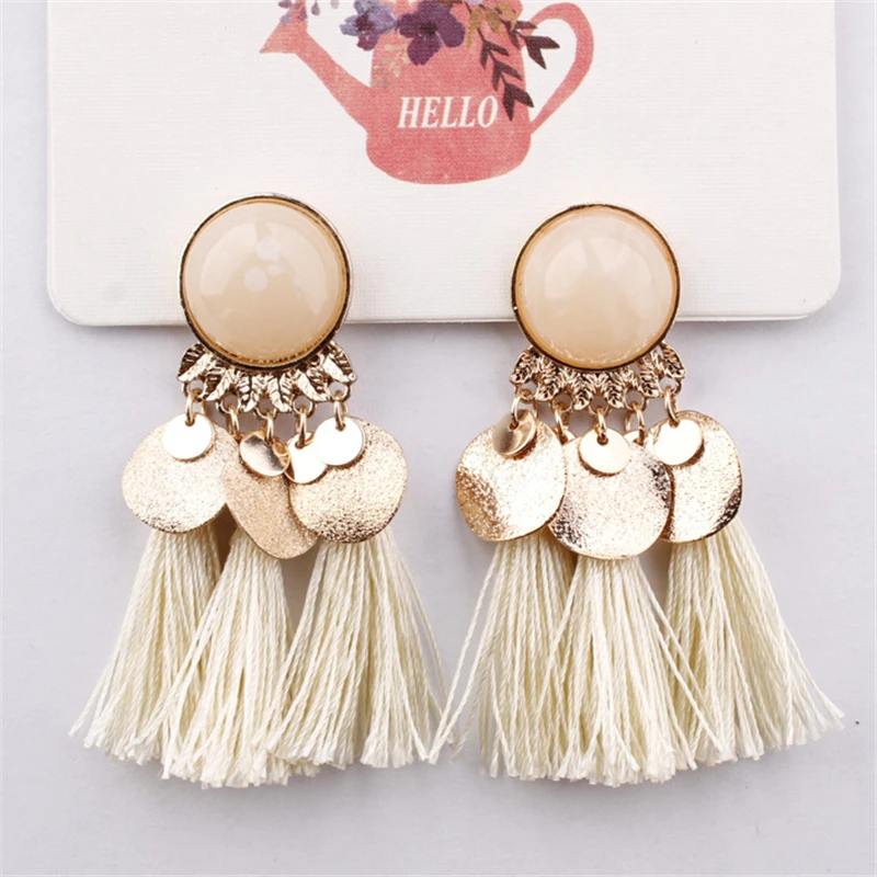 2018 New Ethnic Sector Bohemia Black Red Rope Fringe Tassel Earrings Long Drop Dangle Big Earrings Fashion Earrings for Women