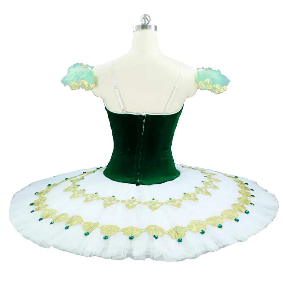 Tutu professionnel corps en velours vert pour femmes et filles, plateau de crêpes pour ballerine, pour enfants et adultes